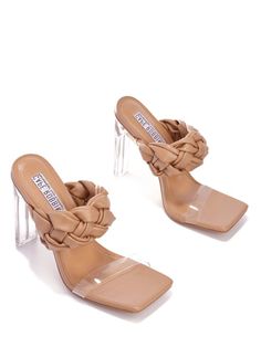 Synthetic Block Heels With Clear Strap, Synthetic Block Heel With Clear Strap, Synthetic Clear Strap Block Heels, Clear Synthetic Block Heel Shoes, Trendy Clear Synthetic Heels, Trendy Beige Block Heel Heels, Trendy Beige Block Heels, Trendy Beige Block Heel, Trendy Clear Heels With Wrapped Heel