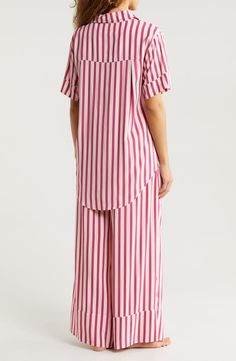 Papinelle Stripe Wide Leg Pajamas | Nordstrom Striped Pajamas, Matching Top, High Low Hem, Wide Leg Pants, High & Low, High Low, Pajamas, Wide Leg, Lounge