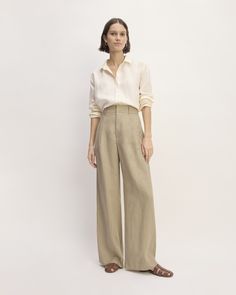 The Linen Way-High® Drape Pant Everlane Outfit, White Linen Pants Outfit, High Waisted Linen Pants, Linen Pants Suit, Linen Dress Pants, Linen Pants Outfit, Wool Jackets Women, Drape Pants, High Waisted Wide Leg Pants