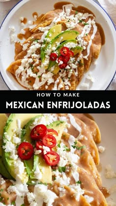 Colla with 2 photos of Mexican enfrijoladas and text overlay. Enfrijoladas Recipe, Queso Fresco Recipe, Mexican Enchiladas, Latin American Food, Mexican Dessert Recipes, Mexican Cooking, Hispanic Food, Mexican Food Recipes Authentic