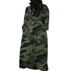 Green Camo Print Buttoned Shirt Plus Size Dress with Tie Casual Khaki Maxi Dress For Fall, Casual Camouflage Dress For Fall, Casual Camouflage Dresses For Fall, Casual Camouflage Fall Dresses, Dress With Tie, Button Shirt, Green Camo, Camo Print, Size Clothing