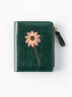 Green Fashionable Collar  PU Leather Plants Small Wallet Embellished   Wallets & Cardholders Wallets For Women Aesthetic, Cute Wallet Aesthetic, Cute Wallets For Women, Cool Wallets, Wallet Pattern Free, Wallet Aesthetic, Leather Purse Pattern, Wallets Women, Cute Wallet