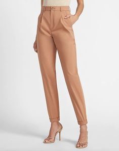 Express Super High Waisted Tapered Twill Ankle Pants Womens Slacks, Business Casual Slacks, Meeting Outfit, Satin Joggers, High Waisted Dress Pants, Tie Waist Pants, Slacks For Women, Ankle Dress Pants, Balloon Pants