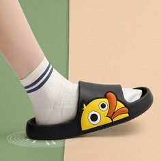 The Cartoon Duck Print Chunky Slides are a fun pair of slides everyone will enjoy! With two style variations, the quacking duck sits on the top of the slides or on the sides. The Cartoon Duck Print Chunky Slides are easy to slip on and off and are very comfortable! Walk-in style! FEATURES: Style Open Toe Season Spring/Summer Sole Flat Vamp material EVE COMFORTABLE MATERIAL: The Cartoon Duck Print Chunky Slides are made of high-density material. These are light, soft, breathable, and waterproof, Playful Non-slip Slip-on Slides, Playful Non-slip Synthetic Slides, Fun Non-slip Slides For Spring, Fun Non-slip Synthetic Slides, Non-slip Synthetic Fun Slides, Fun Spring Slip-on Slides, Spring Fun Slip-on Slides, Fun Non-slip Slides With Round Toe, Non-slip Round Toe Fun Slides