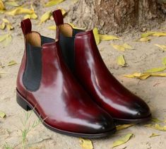 Burgundy Chelsea Boots for Men Slip on Leather Boots Burgundy Boots, Boots Chelsea