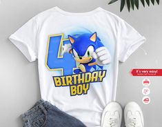 Sonic 4th Birthday, Sonic Clipart, Sonic Birthday Shirt, Sonic Png, Sonic T Shirt, Three Birthday, Sonic Birthday Parties, Sonic Birthday, Beautiful Illustration