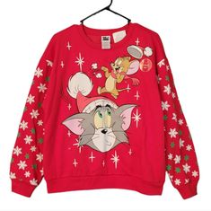 Tom & Jerry Juniors’ Size L 11/13 Christmas Light-Up Sweatshirt Crewneck; Contrast Print At Front And Sleeves: Light-Up Detail Pokemon Sweatshirt, Grey Nike Hoodie, Adidas Cropped Hoodie, North Face Girls, Girls Fleece, Champion Hoodie, Toddler Hoodie, Youth Hoodies, Tie Dye Hoodie