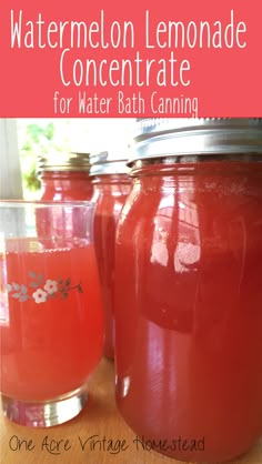 watermelon lemonade concentrate for water bath canning with text overlay that reads, watermelon lemonade concentrate for water bath canning