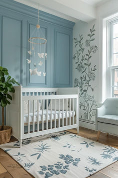 50 Serene Baby Boy Nursery Designs for Tranquil Settings Baby Blue Nursery Girl, Blue Flower Nursery, Baby Blue Accent Wall, Gender Neutral Colorful Nursery, Baby Girl Blue Nursery, Girl Blue Nursery, Powder Blue Nursery, Paint Colors For Nursery, Baby Room Themes For Boys