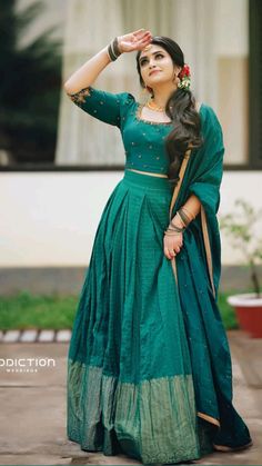 Simple Bridal Lehenga, Engagement Dress Bride, Engagement Dress For Bride Indian, Lehenga Patterns, Kerala Engagement Dress, Long Skirt Top Designs, Engagement Dress For Bride, Long Skirt And Top