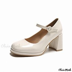 Olivia Mark - Classic Mary Jane Heels with High Heel Design Mary Jane Shoes White, Rough Heels, Basic Heels, Elegant High Heels, High Heel Slippers, Elegant Heels, Designer High Heels, Western Boots Women, Pu Heels