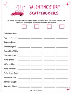 valentine's day scatterer game with pink car and stars on the background