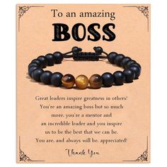 a bracelet that says to an amazing boss with two beads and a black bead