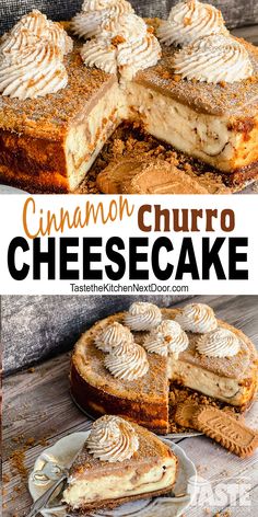 Churro Cheesecake Recipe Churro Cheesecake Gluten Free, Churro Cheesecake Tacos, Churro Cheesecake Cake, Churro Cheesecake Cookies, Churro Desserts, Churro Cheesecake Recipe, Churro Cheesecake Bites, Fun Cheesecake, Biscoff Crust