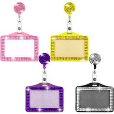 PRICES MAY VARY. The package includes: you will get 4 pieces of bling ID badge holders, which are available in 4 colors of pink, purple, gold, and silver for your choice; The sufficient quantity and rich colors can meet your daily uses and replacement needs Size information: the size of this rhinestones badge holder is 2.7 x 4.3 inches, which is convenient for you to carry; You can use it to store ID cards, student cards, campus cards, access control cards, membership cards, business cards and o School Nurse Sign, School Supply Labels, Membership Card, Document Holder, Retractable Badge Reel, Id Badge Holders, Office Business, Plastic Resin, Badge Holder