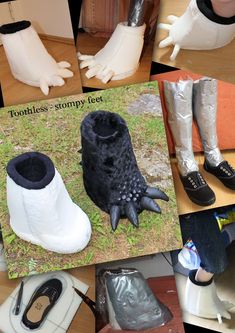 there are many different types of shoes and footwear on this page, including one that is made to look like an animal's feet