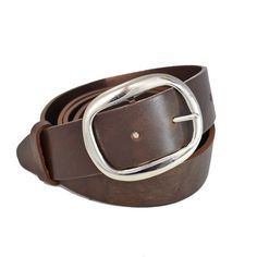 Oval Circle Silver Leather Belt with Brown Strap - 1" 1/2 - 4cm - Brown Leather Belt - Oval Buckle - Handmade - Mens Belt - Custom Belt Beautiful silver oval circle leather belt in vintage  brown, handmade from high quality, vegetable tanned leather. This belt is beautiful and very strong at the same time. It is a timeless belt, which will go perfectly with any casual trousers.  Each belt will be handmade to order. The sizes are actual waist sizes, based on where you would be wearing the belt (j Classic Brown Belt Buckles With Silver Buckle, Mens Belt, Brass Belt Buckles, Custom Belt, Leather Dye, Silver Belts, Brown Leather Belt, Brown Belt, Brass Buckle