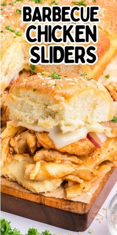 this barbecue chicken slider is loaded with cheese and meat