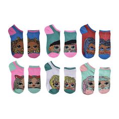 # Pieces In Set: 6 PairFeatures: Multi-PackCharacter: LolShoe Size Range: 7-10Fiber Content: 97% Polyester, 3% SpandexFabric Description: Yarn Dyed KnitCare: Machine WashCountry of Origin: Imported Cute Multicolor Socks, Small Socks, Lol Doll, Sock Set, Lol Dolls, No Show Socks, Big Girl, Soft Yarn, Yarn Dyeing