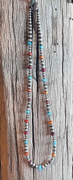 Native American Navajo handmade  Spiny oyster turquoise beaded necklace  18 " 230.00 Artisan Turquoise Necklace With Silver Beads, Western Style Beaded Necklaces With Round Beads, Southwestern Single Strand Beaded Necklace With Round Beads, Southwestern Style Silver Beaded Necklace For Gift, Southwestern Single Strand Necklace With Round Beads, Handmade Southwestern Silver Beaded Necklaces, Southwestern Style Multicolor Single Strand Jewelry, Western Style Multicolor Round Bead Jewelry, Handmade Western Turquoise Necklace With Round Beads