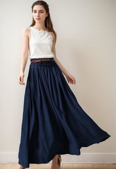 "Get dressed and out of the door in classic good looks with this pleated Long maxi skirt, crafted with soft cotton linen fabric, featuring pleated waist detail and two big pockets DETAIL * 50% linen, 50% cotton  * Has no lining, Not see through * Pleated around waist * Two pockets * Belt loops on waistband * Right Side zipper closure * Perfect for spring and summer, autumn More Color https://etsy.me/3lWMb5G * Choose CUSTOM Order if you Can't find your size in our size Chart Change the Style Chang the Length Your Height is not Between 5'1\" - 5\"9\" Your weight is not Between 47 kg - 75 kg SIZE GUIDE Size vary between Brand and Country Please get your body measurement with our Size Guide And Find your size in our Size Chart SIZE CHART https://www.etsy.com/listing/736813677/ This Video of ho Pleated Linen Long Skirt, Cotton Pleated Solid Color Maxi Skirt, Spring Pleated Wide-leg Maxi Dress, Solid Color Cotton Pleated Maxi Skirt, Spring Wide Leg Pleated Maxi Dress, Summer Pleated Waist Flared Maxi Skirt, Cotton Pleated Flared Maxi Skirt, Chic Solid Color Cotton Maxi Skirt, Chic Cotton Maxi Skirt In Solid Color