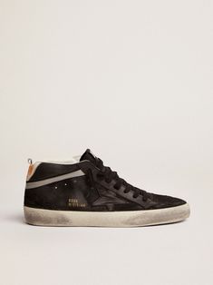 Black Suede High-top Sneakers With Vulcanized Sole, Black Suede High-top Sneakers With Branded Insole, Black Leather Skate Shoes With Contrasting Heel Counter, Black Leather Skate Shoes With Contrasting Heel, Black Leather Skate Shoes With Speckled Midsole, Black Suede High-top Sneakers With Studded Outsoles, Modern Black High-top Sneakers With Speckled Midsole, Scene Inspiration, Golden Family