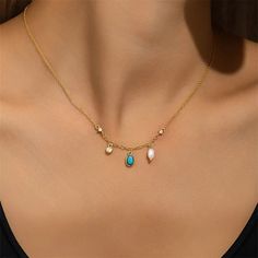 Turquoise and Pearl Pendant Necklace - M&F Jewelry Women Necklace, Gold Necklace Women, Fine Jewellery Necklace