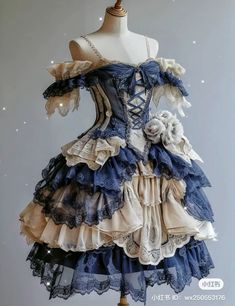 Taobao Dresses, Goblin Dress To Impress, Steampunk Dresses, Blue Princess Dress, Dress Reference, Rococo Dress, Kawaii Outfit Ideas, Clothing Design Sketches, Colorful Dress