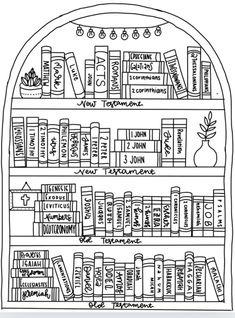 a black and white drawing of books on a book shelf