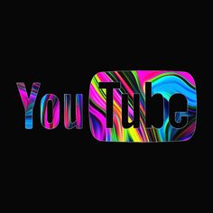 the words youtube are painted in bright colors on a black background with an abstract swirl