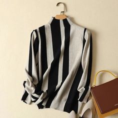 Striped Turtleneck Sweater, Sweater Rajut, Stripes Sweater, Outwear Coat, High Neck Sweater, Striped Turtleneck, Knit Turtleneck Sweater, Top For Women, Loose Sweater