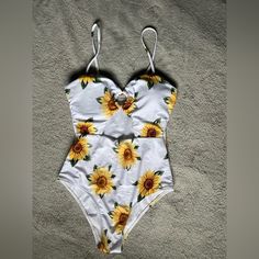 Never Worn. Women’s Size 4. Sunflower Bathing Suit Bikinis, Yellow Floral Print One-piece Swimwear, Sunflower Cutout, Sunflower Bathing Suit, Swimsuit High Waisted, Cutout One Piece, Swim Suits, Bathing Suit, Womens Swim