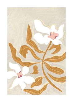 an abstract painting with white flowers on a beige background