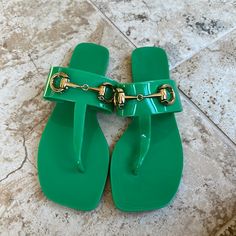 Brand New With Tag Never Worn Jeffrey Campbell Green Sandals With Gold Details. So Cute And Great Quality. Size 37 / Us 6 Green Flat Jelly Sandals For Spring, Chic Green Flat Sandals, Kelly Green Heels, Trendy Green Flat Flip Flops, Playful Green Synthetic Sandals, Jeffery Campbell Clogs, Jeffrey Campbell Clogs & Mules, Jeffrey Campbell Sandals, Green Sandals