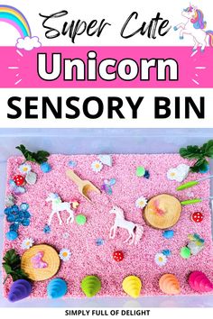 diy unicorn sensory bin for kids Sensory Rice, Diy Unicorn, Montessori Learning, Playdough Mats, Magical Land, Sensory Table, Kinetic Sand, Unicorn Theme, Sensory Bin