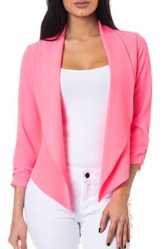 womens blazer, womens open front blazer, womens blazer jacket, womens basic blazer, womens ruched blazer Spring Stretch Blazer In Solid Color, Solid Stretch Spring Blazer, Spring Stretch Solid Blazer, Spring Stretch Solid Color Blazer, Solid Open Front Spring Blazer, Spring Open Front Solid Blazer, Spring Open Front Blazer, Basic Blazer, Womens Blazer