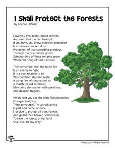 a poem with the words i shall protect the forests on it, and an image of a