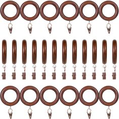 an assortment of wooden rings and hooks