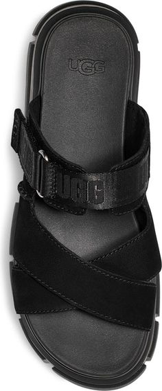 UGG® Ashton Lug Sandal (Women) | Nordstrom Casual Black Sandals With Logo Strap, Spring Leather Sandals With Logo Strap, Leather Sandals With Logo Strap For Spring, Casual Leather Sandals With Logo Strap, Leather Sport Sandals With Logo Strap For Summer, Two Strap Sandals, Platform Slides, Webbing Strap, Chunky Platform