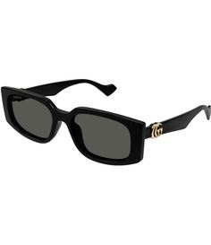 From Gucci&#x2C; these women's sunglasses feature:Black acetate frameRectangle shapeSolid grey lensNot Rx ableNon-polarizedApprox. 55mm lens- 18mm bridge- 140mm templeImported. Designer Rectangular Sunglasses With Polarized Lenses, Gucci Black Rectangular Sunglasses, Black Rectangular Gucci Sunglasses, Designer Gucci Rectangular Sunglasses, Chic Gucci Rectangular Sunglasses, Gucci Rectangular Sunglasses With Gradient Lenses, Gucci Sunglasses Women, Pretty Sunglasses, Gucci Women