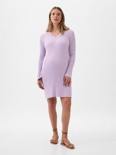 Soft cotton ribbed knit maternity sweater dress.  V-neck.  Long sleeves.  Please note: Maternity styles cannot be returned in store.  Please enjoy free returns by mail.  Choose your maternity Ribbed V-neck Sweater Dress For Spring, Spring V-neck Sweater Dress For Loungewear, Casual Ribbed Maternity Dresses, Spring Ribbed V-neck Sweater Dress, Spring V-neck Ribbed Sweater Dress, Maternity Ribbed Dress, Casual V-neck Ribbed Sweater Dress, Casual Ribbed V-neck Sweater Dress, Maternity Sweater Dress