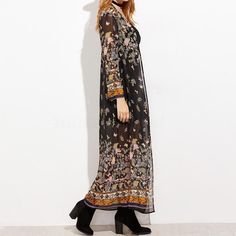 Buy More, SAVE More!

Color  Black


Size : Free


Occasion : Daily/Casual/Beach


Material : Chiffon


Feature : Floral Print Long Sleeve Chiffon Cover Up


Bust : 120cm,Waist : 120cm,Hip :120cm,Length : 133cm


Shoulder : 38cm,Sleeve : 50cm Bohemian Sheer V-neck Maxi Dress, Bohemian Chiffon Maxi Dress For Fall, Fall Bohemian Chiffon Maxi Dress, Casual Sheer Maxi Dress For Spring, Casual Sheer Maxi Dress For Beach, Bohemian Sheer Maxi Dress For Festival, Bohemian Sheer Maxi Dress For Beach Cover-up, Black Bohemian Chiffon Maxi Dress, Casual Chiffon Maxi Dress For Beach