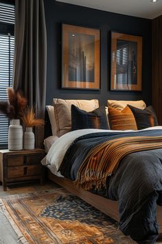 mens bedroom, bedroom decor, dark bedrooms, black bedroom, young male bedroom, young male's bedroom, bedroom ideas Male Bedroom Ideas, Mens Bedroom Decor, Mens Bedroom, Black Bedroom, Master Bedrooms Decor, Remodel Bedroom, Dream Bedroom, Bedroom Colors, My New Room