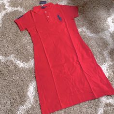 Super Form Fitting Red Short Sleeve Polo Dress With Number Three Embroidered On The Back And The Sleeve. Brand New With Tags. Fits More Like A Medium. Casual Summer Maxi Dress, Polo Ralph Lauren Dress, Number Three, Preppy Dresses, Black Slip Dress, Short Sleeve Dress Shirt, Cotton Shirt Dress, Chambray Dress, Ralph Lauren Dresses