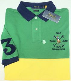 100% Authentic Fast Shipping New & Unused SUMMER YET? IS IT Summertime Deals Polo Ralph Lauren Short Sleeve Classic Fit Shirt Green Yellow Stripe Mesh $98   Polo Ralph Lauren Short Sleeve Polo   100% cotton mesh Machine washable   The price on the tag is $98.50!   First quality from a major upscale department store.   G33 102521 See our other items Shipping Returns Shipping Returns Your order will be shipped within 1 working day of receiving payment (Monday-Friday). All items are shipped via USP Designer Cotton Polo Shirt For Summer, Designer Long Sleeve Yellow Tops, Designer Long Sleeve Green Tops, Designer Green Long Sleeve Tops, Designer Collared Cotton T-shirt, Designer Polo Collar Tops For Spring, Designer Green Cotton Tops, Designer Cotton Top With Polo Collar, Multicolor Long Sleeve Cotton Polo Shirt