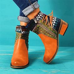 Category:Boots; Upper Materials:PU; Season:Spring,Fall; Heel Type:Chunky Heel; Gender:Women's; Toe Shape:Round Toe; Type:Booties Ankle Boots; Style:Vintage,Bohemia,Fashion; Heel Height(inch):1-2; Outsole Materials:Rubber; Occasion:Daily; Closure Type:Zipper; Pattern:Color Block; Listing Date:08/08/2023; Production mode:External procurement; 2024 Trends:Booties Ankle Boots,Vintage Shoes; Foot Length:; Foot Width:; SizeChart1_ID:2:184043; Size chart date source:Provided by Supplier. Hippy Clothes, Patchwork Boots, Buy Womens Boots, Handmade Leather Boots, Mid Heel Boots, Boho Boots, Mid Heel Shoes, Chunky Shoes, Chunky Heels Boots