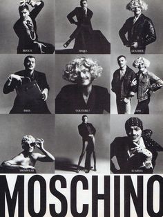 an advertisement for moschino clothing with many pictures of women in different styles and colors