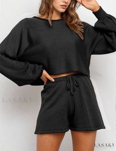 Lasaky - Soft Knit Long Sleeve Sports Top Short Sweater Outfit, Pullover Sweaters Outfits, Long Sleeve Sports Top, Short Sweater, How To Fold Sleeves, Crop Top And Shorts, Crop Top Sweater, Knit Long Sleeve, Long Sleeve Knit Tops