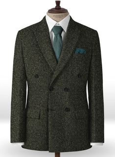 Freshen up your tweed collection with this olive addition. Crafted from 100% wool, Donegal tweed still runs strong as a mainstay of tweed collection with a radically contemporary twist. The fabric is coarse which produces a rustic look and features contrast-colored flecks that produce a smart, sporty look.  #studiosuits #jacket #double breasted #greenjacket #tweed #tweedjacket #mensfashion #mensoutfits #mens fashion smart #stylish #dapper #gentleman style #classymen #fashion #style #menswear Green Tweed Business Blazer, Tweed Jacket With Herringbone Pattern For Tailoring, Elegant Green Tweed Blazer, Herringbone Tweed Jacket For Business, Green Wool Tweed Jacket With Notch Lapel, Green Tweed Jacket For Winter, Elegant Green Tweed Jacket, Green Tweed Business Outerwear, Green Tweed Outerwear For Business