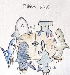 an image of a group of fish eating at a table with the caption shark natto